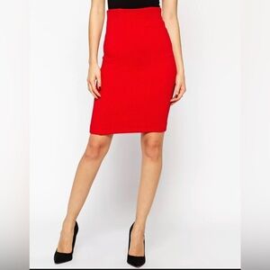 Ganni high waisted skirt textured cherry red cotton pencil size large